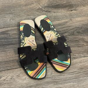 Hermes Brides De Gala Black Oran H Sandals - 38.5